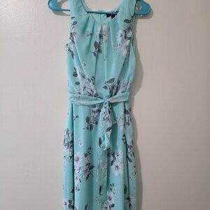 Teal, pleated neckline chiffon dress